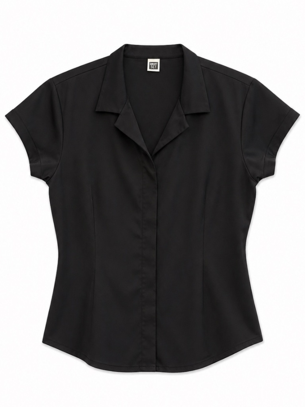 Vintage 90s/Y2K Smart Set Black Short Sleeve Button-Up Blouse – Size Large EUC